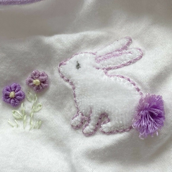 JANIE AND JACK Layette Bunny Dress White Purple Cotton Easter Spring Infant 3-6m - Picture 4 of 8